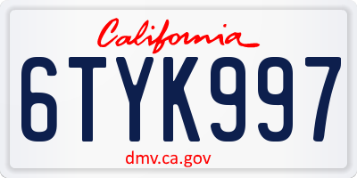 CA license plate 6TYK997