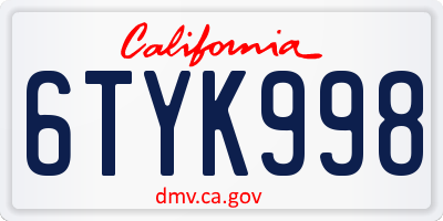 CA license plate 6TYK998