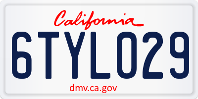 CA license plate 6TYL029