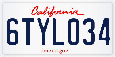 CA license plate 6TYL034