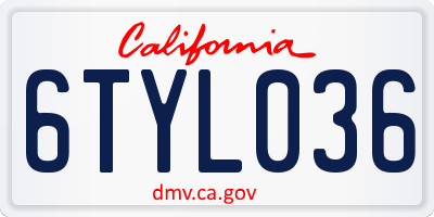 CA license plate 6TYL036