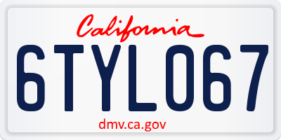 CA license plate 6TYL067