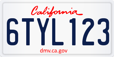 CA license plate 6TYL123