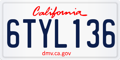 CA license plate 6TYL136