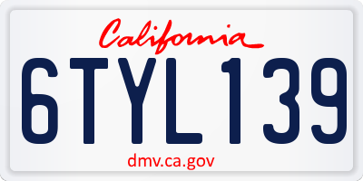 CA license plate 6TYL139