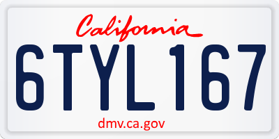 CA license plate 6TYL167