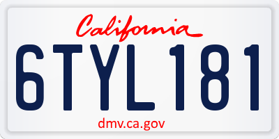 CA license plate 6TYL181