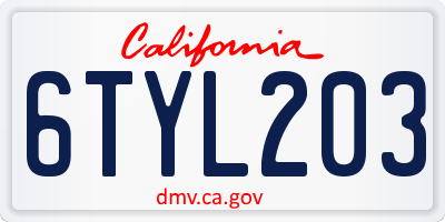 CA license plate 6TYL203