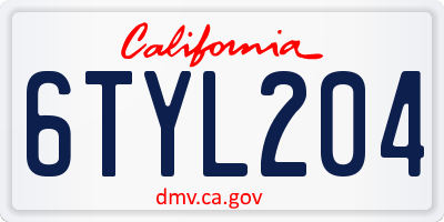 CA license plate 6TYL204