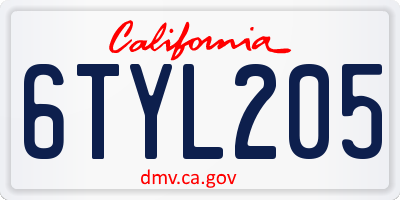 CA license plate 6TYL205