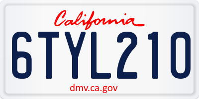 CA license plate 6TYL210