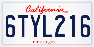CA license plate 6TYL216