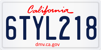 CA license plate 6TYL218