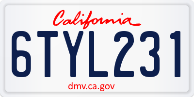 CA license plate 6TYL231