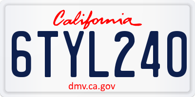 CA license plate 6TYL240