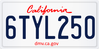 CA license plate 6TYL250