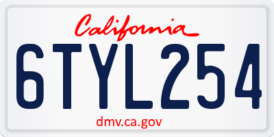 CA license plate 6TYL254