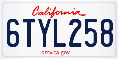 CA license plate 6TYL258