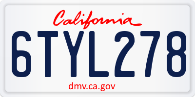 CA license plate 6TYL278