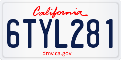 CA license plate 6TYL281