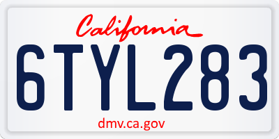 CA license plate 6TYL283