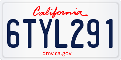CA license plate 6TYL291
