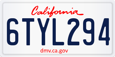 CA license plate 6TYL294