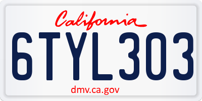 CA license plate 6TYL303