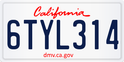 CA license plate 6TYL314