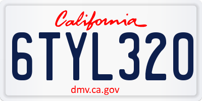 CA license plate 6TYL320