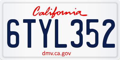 CA license plate 6TYL352