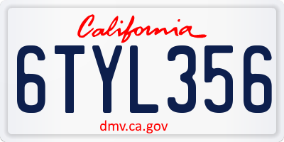 CA license plate 6TYL356