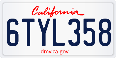 CA license plate 6TYL358