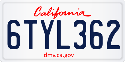 CA license plate 6TYL362
