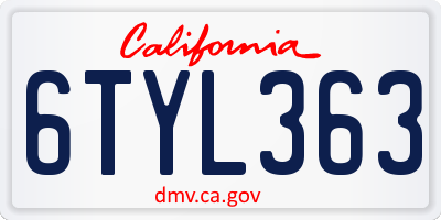 CA license plate 6TYL363