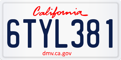 CA license plate 6TYL381