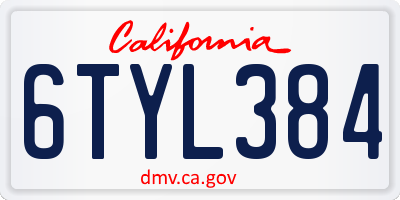 CA license plate 6TYL384
