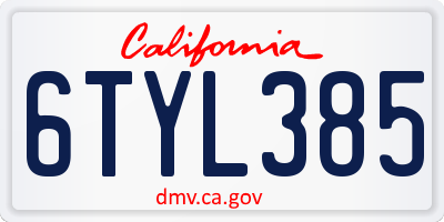 CA license plate 6TYL385