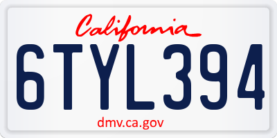 CA license plate 6TYL394