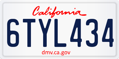 CA license plate 6TYL434