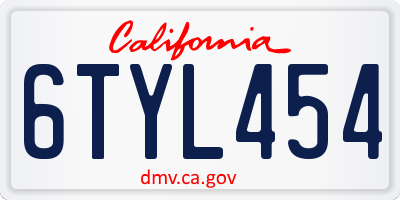 CA license plate 6TYL454