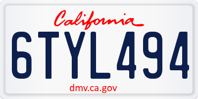 CA license plate 6TYL494