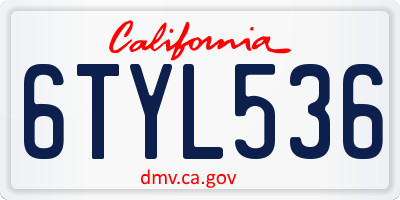 CA license plate 6TYL536