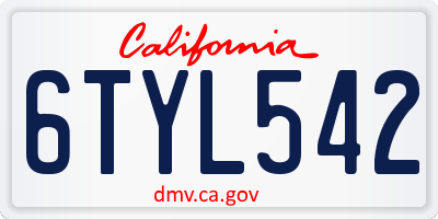 CA license plate 6TYL542