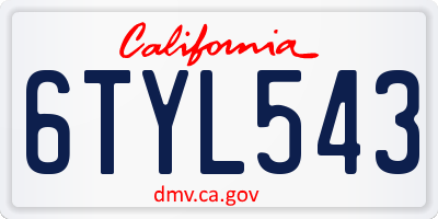 CA license plate 6TYL543