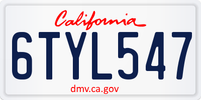 CA license plate 6TYL547