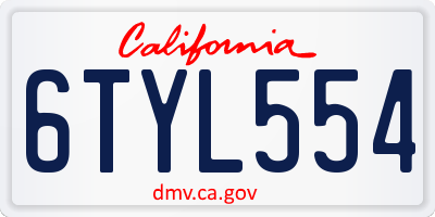 CA license plate 6TYL554