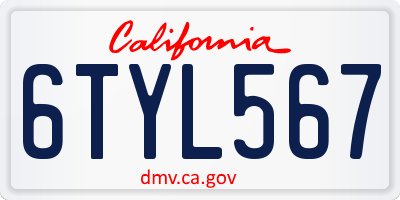 CA license plate 6TYL567