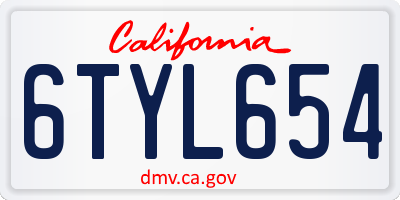 CA license plate 6TYL654