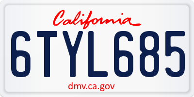 CA license plate 6TYL685